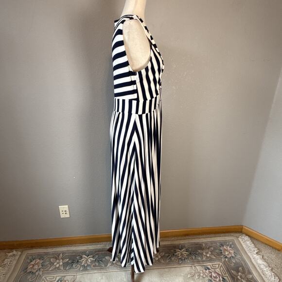 Boden Olympia Jersey Maxi Dress Size 10 L French Navy Ivory Stripe Pocket V-Neck - Picture 6 of 9